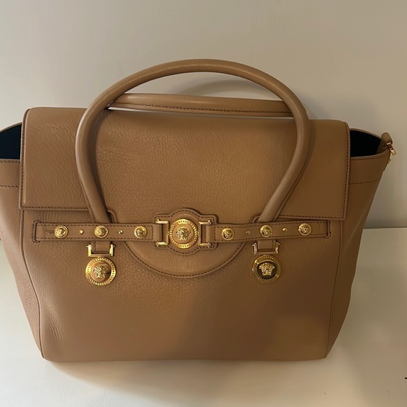 2013 Vintage Versace Large Signature Tote Nude Leather Nicole Kidman Cannes - Picture 8 of 17